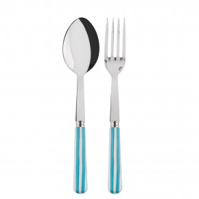 White Stripe Turquoise 2-Pc Serving Set 10.25" (Fork, Spoon)