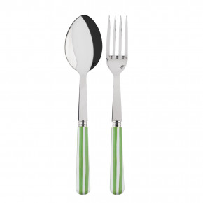 White Stripe Garden Green 2-Pc Serving Set 10.25" (Fork, Spoon)