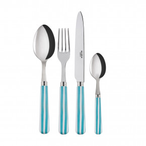 White Stripe Turquoise 4-Pc Setting (Dinner Knife, Dinner Fork, Soup Spoon, Teaspoon)