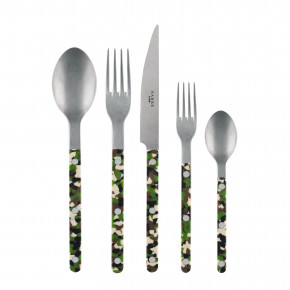 Bistrot Vintage Camouflage Green 5-Pc Setting (Dinner Knife, Dinner Fork, Soup Spoon, Salad Fork, Teaspoon)