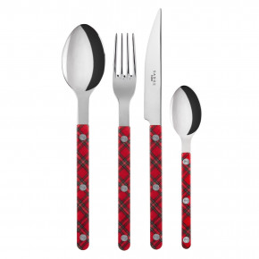 Bistrot Tartan Red 4-Pc Setting (Dinner Knife, Dinner Fork, Soup Spoon, Teaspoon)
