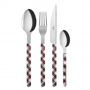 Bistrot Tartan White 4-Pc Setting (Dinner Knife, Dinner Fork, Soup Spoon, Teaspoon)