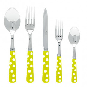 White Dots Lime 5-Pc Setting (Dinner Knife, Dinner Fork, Soup Spoon, Salad Fork, Teaspoon)