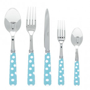 White Dots Turquoise 5-Pc Setting (Dinner Knife, Dinner Fork, Soup Spoon, Salad Fork, Teaspoon)