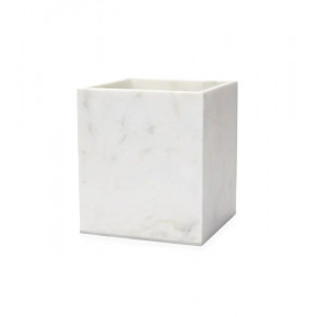 Pietra Marble Waste Basket 7.5x7.5 x 8.5 White/Silver