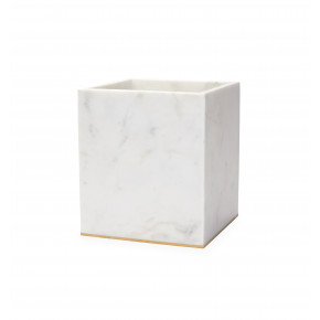 Pietra Marble Waste Basket 7.5x7.5 x 8.5 White/Gold
