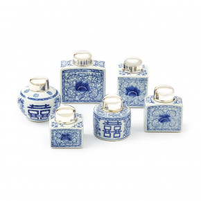 Canton Collection Set of 6 Tea Jars with Nickel-Plated Lid Ceramic/Brass