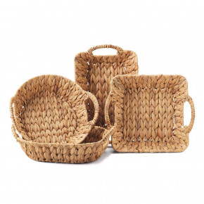 Weavings Set of 4 Hand-Crafted Handled Water Hyacinth Baskets Includes 4 Shapes: Round, Oval, Square, Rectangle Water Hyacinth