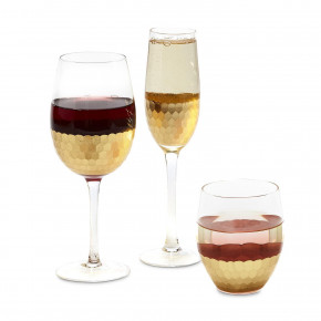 Gold Standard 24 Pc Faceted Drinking Glass Unit Includes 3 Styles: Champagne Flute, Stemless Glass, Wine Glass – Glass