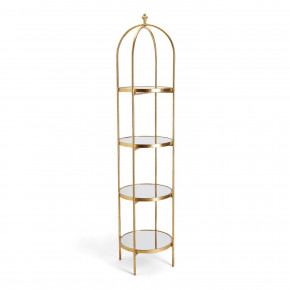 Golden Etagere with 4 Mirror Glass Shelves and Decorative Finial Iron/Glass