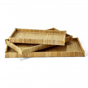 Dream Weavers Set of 3 Decorative Hand-Crafted Natural Rattan Oversized Trays Rattan/Iron