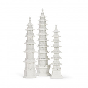 Set of 3 White Pagoda Decor Resin