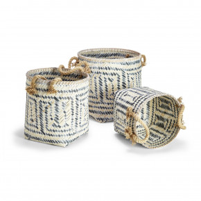 Perivilos Set of 3 Hand-Crafted Baskets with Jute Rope Handles Bamboo/Jute