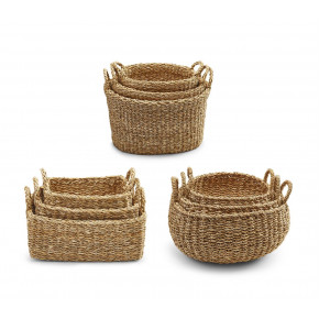 Set of 9 Hand-Woven Seagrass Baskets Includes 3 Styles: Round, Rectangle, Oval Each in 3 Sizes Seagrass