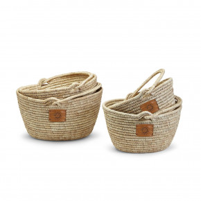 Set of 4 Hand-Crafted Baskets/Totes with Swing Handle Date Leaf