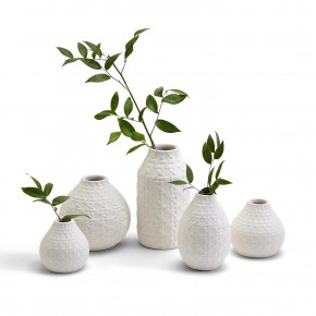 Good Weavings, Set of 5 Embossed Cane Webbing Pattern Vases Includes 5 Designs Ceramic
