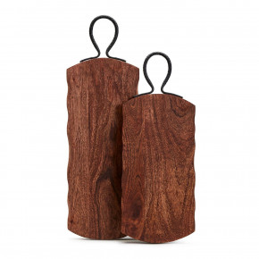 Rustic Edge Set of 2 Charcuterie Serving Boards with Hammered Iron Handle Acacia Wood/Iron