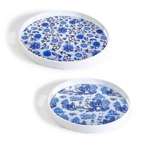 Chinoiserie Set of 2 Gallery Trays with Glass Insert Includes 2 Patterns/Sizes: Blue Willow and Floral Glass