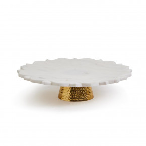 Perfectly Polished Hand-Cut Marble Starburst Platter with Hammered Base Marble/Stainless Steel