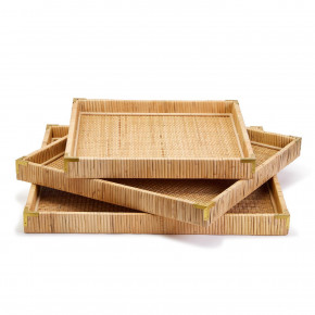 Dream Weavers Set of 3 Decorative Hand-Crafted Natural Rattan Oversized Square Trays Rattan/Iron