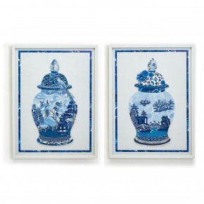 Chinoiserie Set of 2 Temple Jar Paper Collage Wall Art Paper/PS/Glass