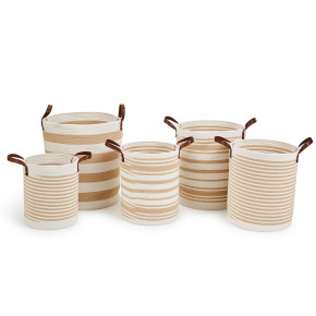 Natural Neutrals Set of 5 Hand-Crafted Striped Baskets Includes 3 Patterns Cotton/Faux Leather