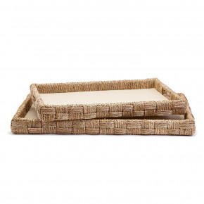 Set of 2 Hand-Crafted Sea Grass and Rattan Oversized Decorative Square Trays Sea Grass/Rattan