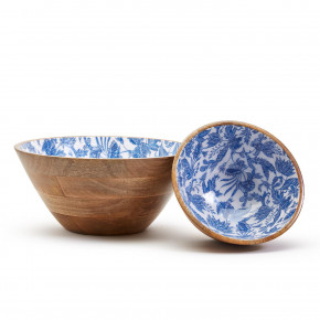 Blue Batik Set of 2 Wooden Bowls Includes 2 Sizes Mango Wood/Food Safe Lacquer