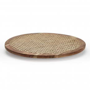 Cane Inlay Hand-Crafted Rotating Lazy Susan Centerpiece (minor imperfections and color variations are natural characteristic of material and hand-crafted origin) Acacia Wood/Cane/Iron