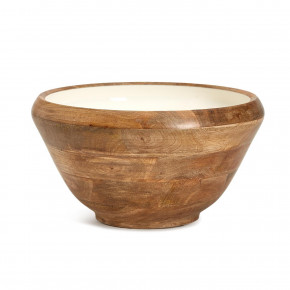 Large Hand-Crafted Wood Bowl with Inside White Enamel (dry food only, wipe with damp cloth) Mango Wood/Enamel