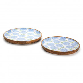 Hydrangea Set of 2 Hand-Crafted Wood Round Tray (dry food only, hand wash only) Mango Wood/Lacquer