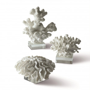 Reef Set of 3 White Coral Sculptures on Glass Stand Assorted 3 Designs Resin/Glass