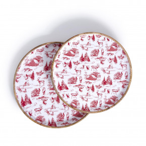 Winter Toile Set of 2 Hand-Crafted Wood Round Trays Mango Wood/Lacquer