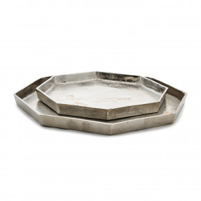 Set of 2 Octagon Silver Tray Hand Forged (Food Safe / Dry Food Only) Recycled Aluminium