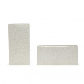White Linen Set of 2 Texture Flower Box Vase Assorted Horizontal and Vertical Ceramic