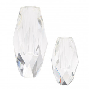 Oval Faceted Set of 2 Vases Crystal Clear Glass