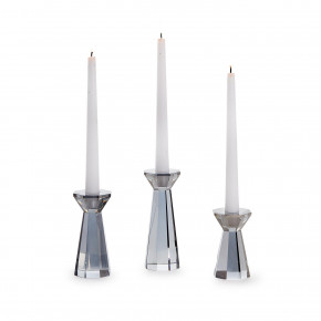 Set of Three Smoke Hand-Cut Crystal Glass Candleholder