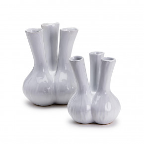 White 3 Stem Vases, Set of 2