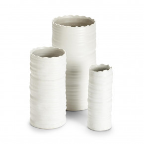 Set of 3 White Organic Rings Cylinder Vases Ceramic