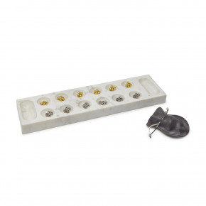 Mancala Game with 48 Metal Game Pieces (Gold/Silver) in Storage Bag Polished Marble/Iron