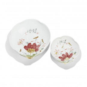 Japanese Flower Blossoms Set of 2 Free Form Bowls Hand-Painted Porcelain