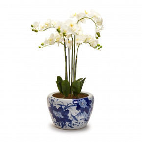 Japanese Blue Flower Blossoms Planter Hand-Painted Porcelain
