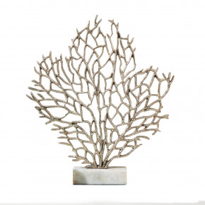 Silver Coral Sculpture On Marble Stand Aluminum/Marble