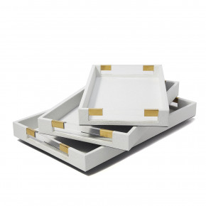 Stingray Set of 3 Rectangular White Decorative Trays with Acrylic Handles Vegan Leather/Acrylic/Stainless Steel