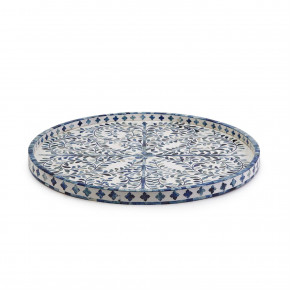 Jaipur Palace Blue and White Inlaid Decorative Round Serving Tray Bone/Resin