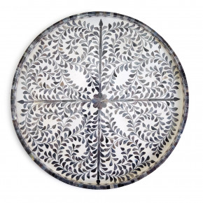 Jaipur Palace Gray and White Inlaid Decorative Round Serving Tray Bone/Resin