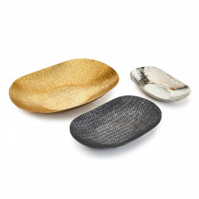 Set of 3 Basketweave Oval Tray Includes Lg. Gold, Med. Platinum, Sm. Silver Tray (Food Safe / Dry Food Only) Recycled Aluminum