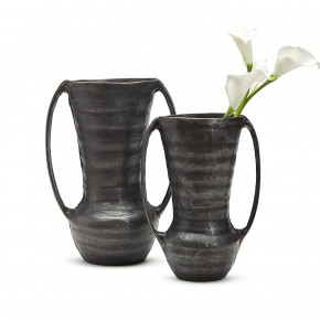 Set of 2 Marrakech Gunmetal Handled Vase Hand Forged Recycled Aluminum