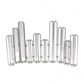 Silver Lavoisier Set of 10 Hinged Flower Vases with Silver Finish Metal/Glass (vial sizes 6", 8", 12")