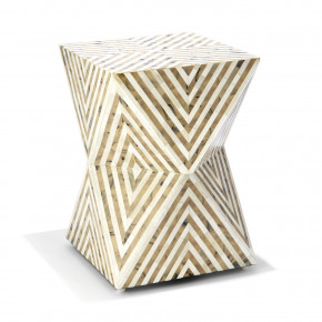 Arrows Taupe and White Hand-Crafted Mosaic Pattern Stool/Side Table Bone/Resin